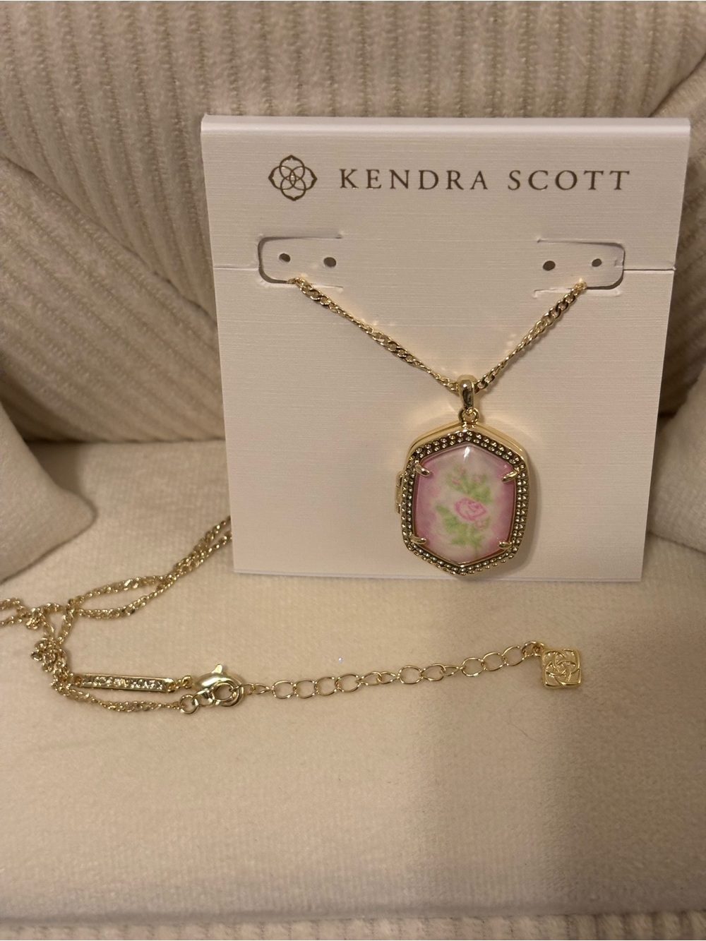 Kendra Scott Gold Floral Locket Necklace with Pink and Green Accents